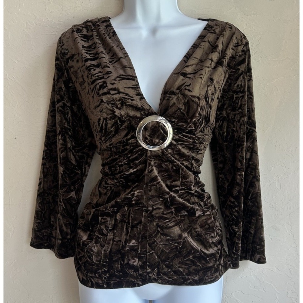 Vintage 90s Y2K JTB Brown Crushed Velvet Top M Whimsigoth Fairy Grunge